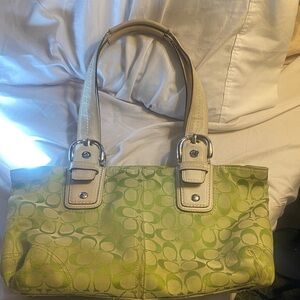 Coach Green and Cream Signature Shoulder Bag